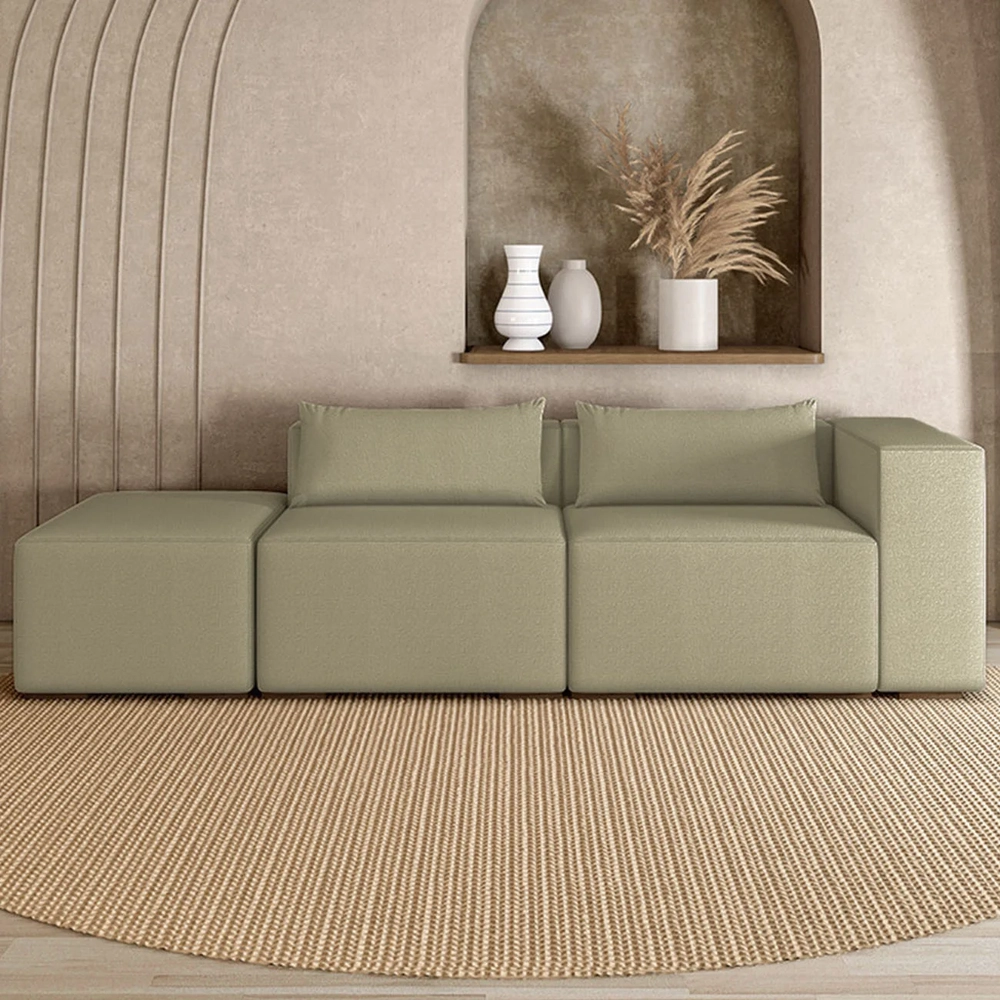 Sofá 5 Lugares 363cm Com Puff Esquerdo Fay Bouclê Bege Z55 - Mpozenato