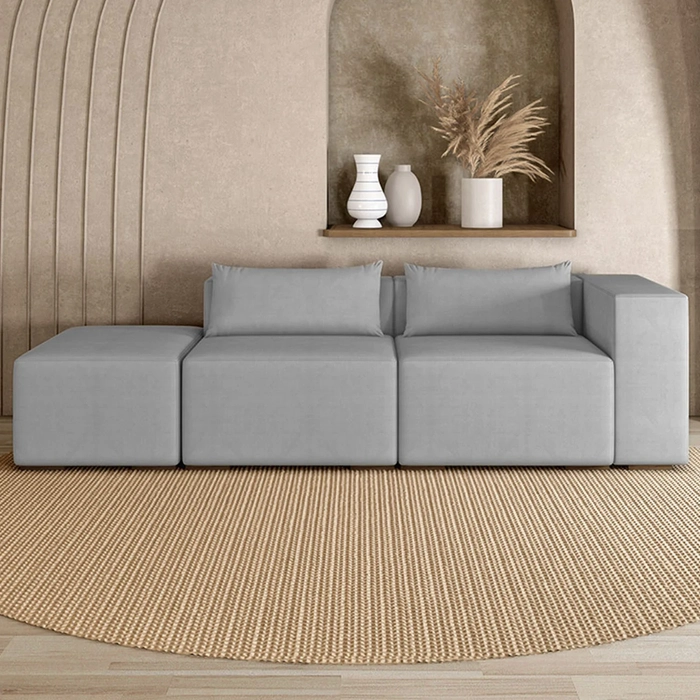 Sofá 4 Lugares 283cm Com Puff Esquerdo Fay Veludo Cinza Z55 - Mpozenato