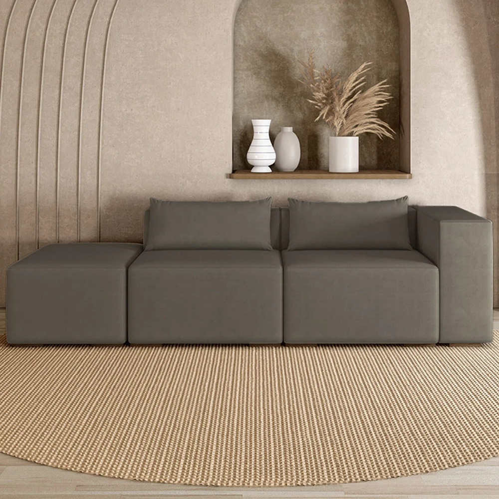 Sofá 4 Lugares 323cm Com Puff Esquerdo Fay Veludo Marrom Z55 - Mpozenato