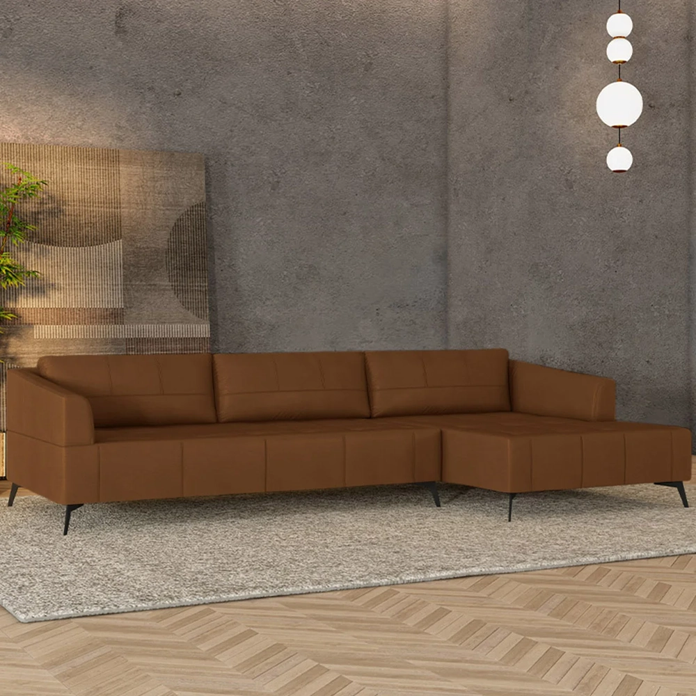 Sofá 4 Lugares 306cm Com Chaise Direito Eko Couro Telha Z55 - Mpozenato