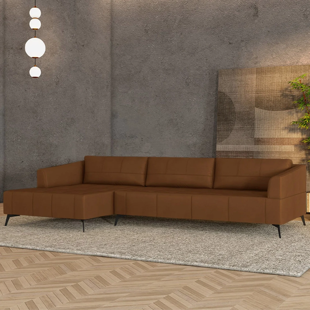 Sofá 5 Lugares 346cm Com Chaise Esquerdo Eko Couro Telha Z55 - Mpozenato