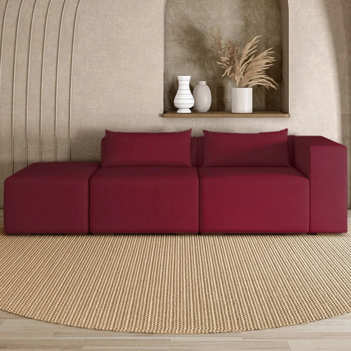 Sofá 5 Lugares 363cm Com Puff Esquerdo Fay Veludo Bordo Z55 - Mpozenato