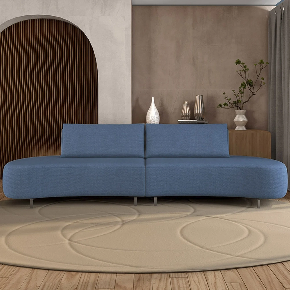 Sofá 4 Lugares 240cm Orgânico Pé Ferro Nagai Linho Azul Z55 - Mpozenato