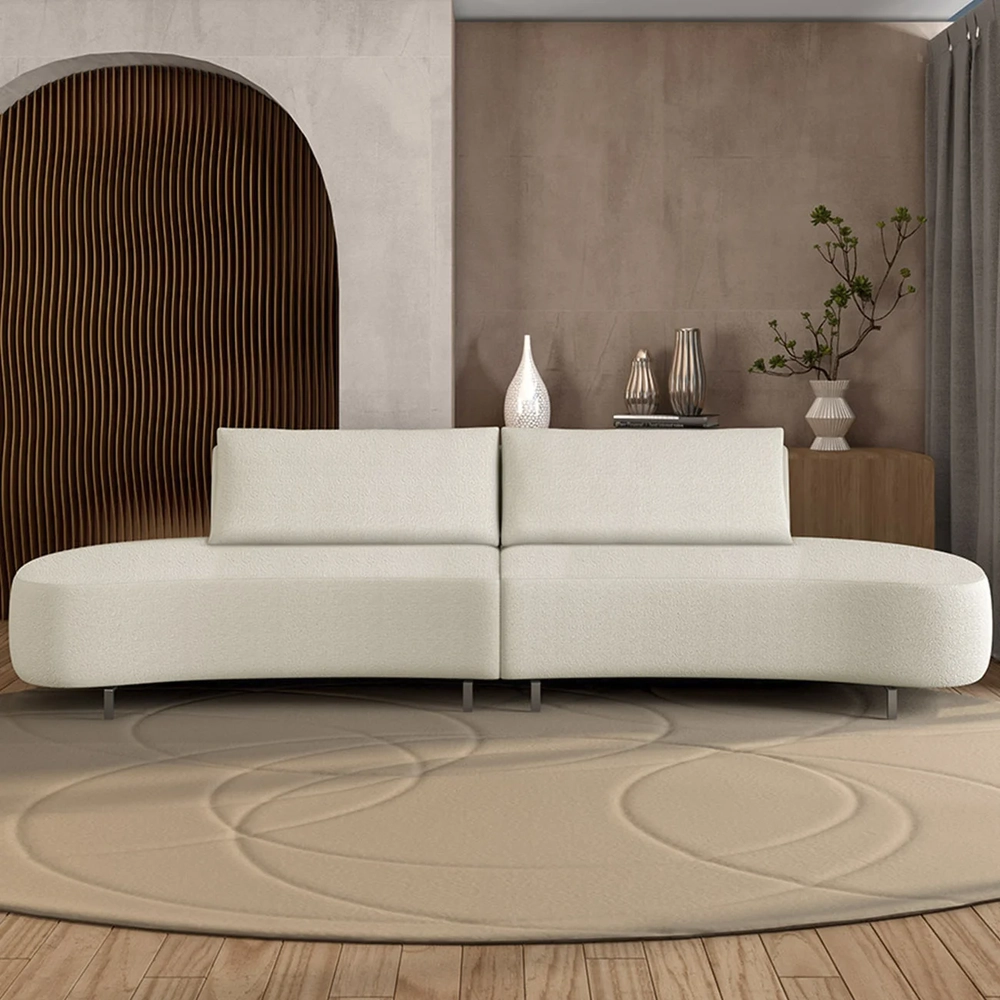 Sofá 3 Lugares 220cm Orgânico Pé Ferro Nagai Bouclê Cru Z55 - Mpozenato