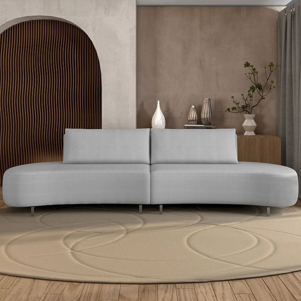 Sofá 3 Lugares 180cm Orgânico Pé Ferro Nagai Veludo Cinza Z55 - Mpozenato