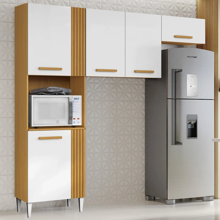 Armário de Cozinha Compacta 210cm Hanna Cinamomo/Branco A15 - Mpozenato