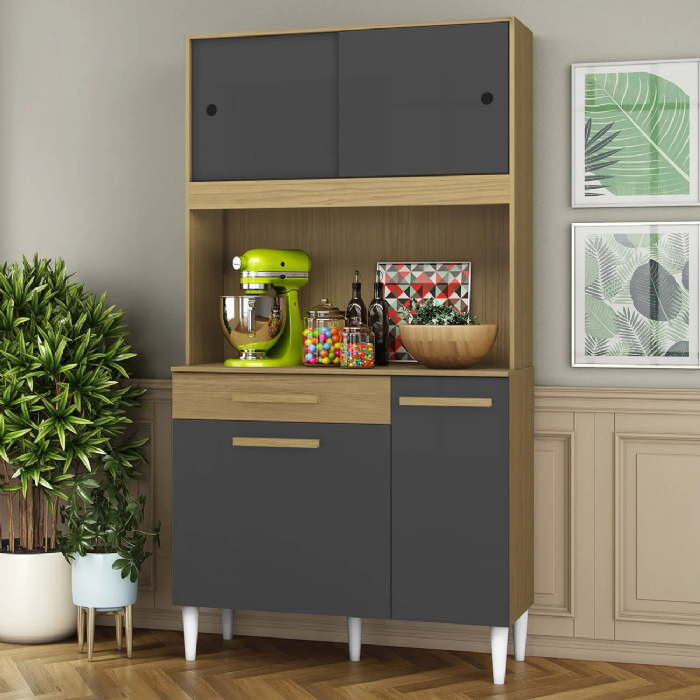 Cozinha Compacta 91cm Com Tampo Bayek Atacama/Grafite A15  - Mpozenato