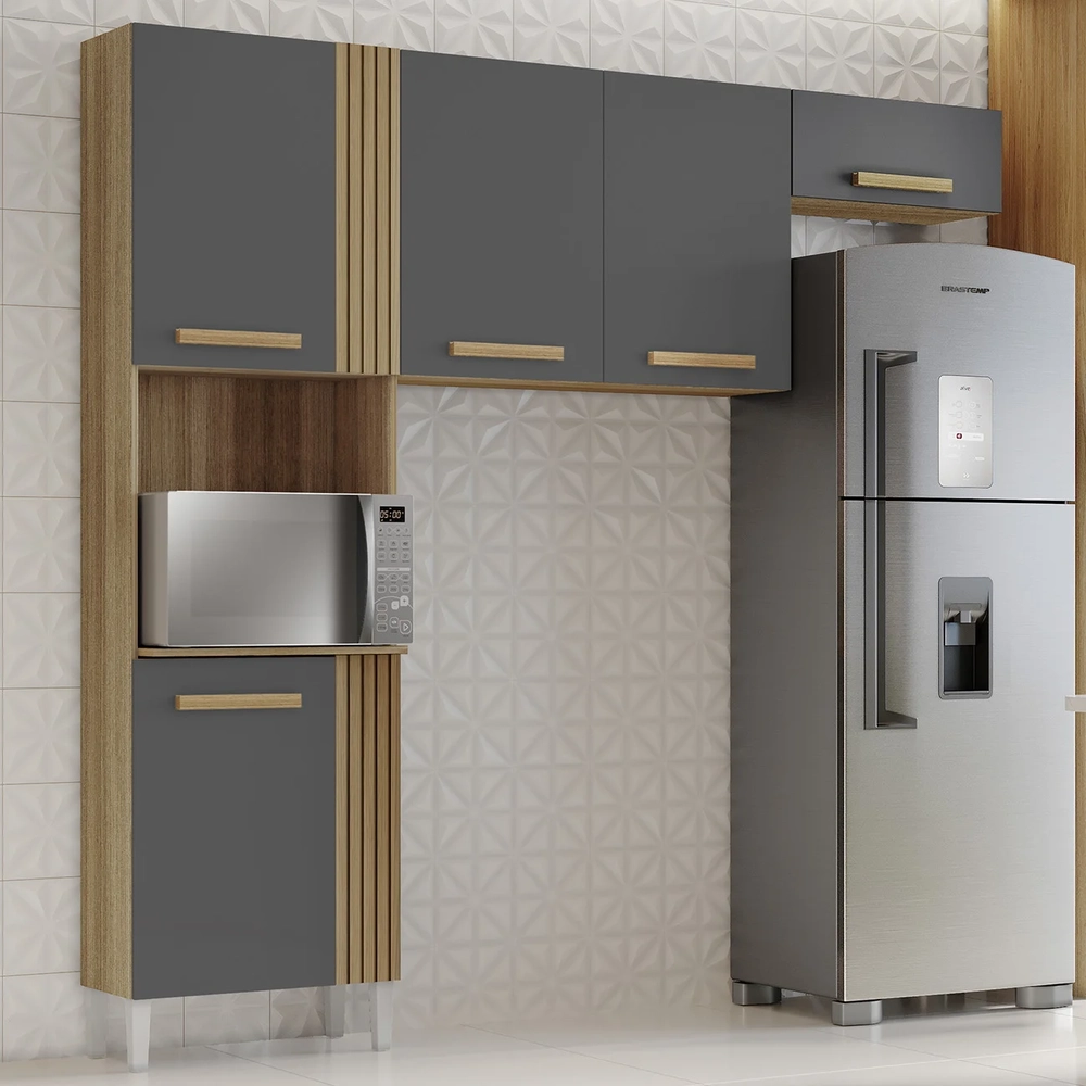 Armário de Cozinha 210cm Com Tampo Hanna Atacama/Grafite A15  - Mpozenato