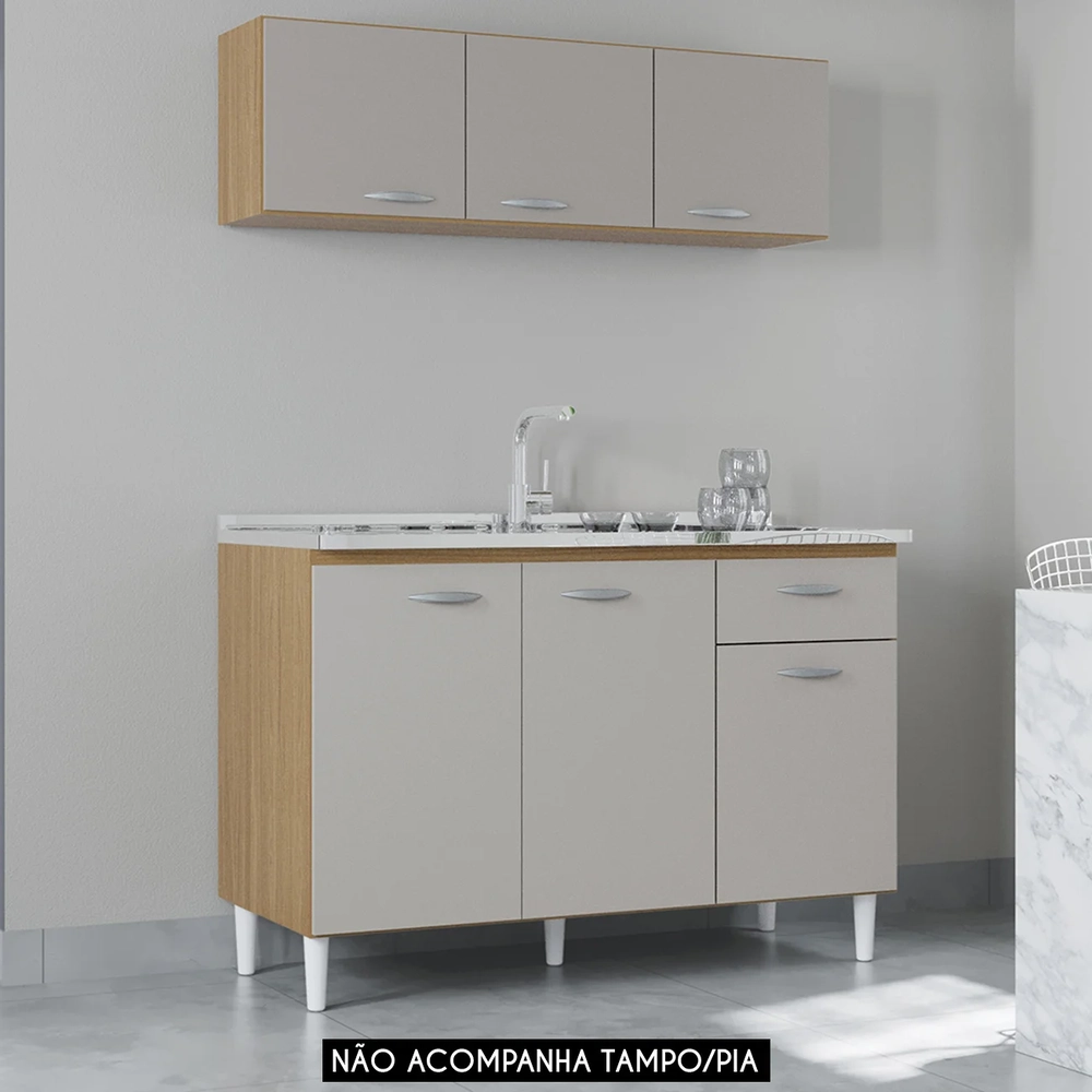 Armário de Cozinha e Balcão 120cm Classic Damasco/Off White Z46 - Mpozenato