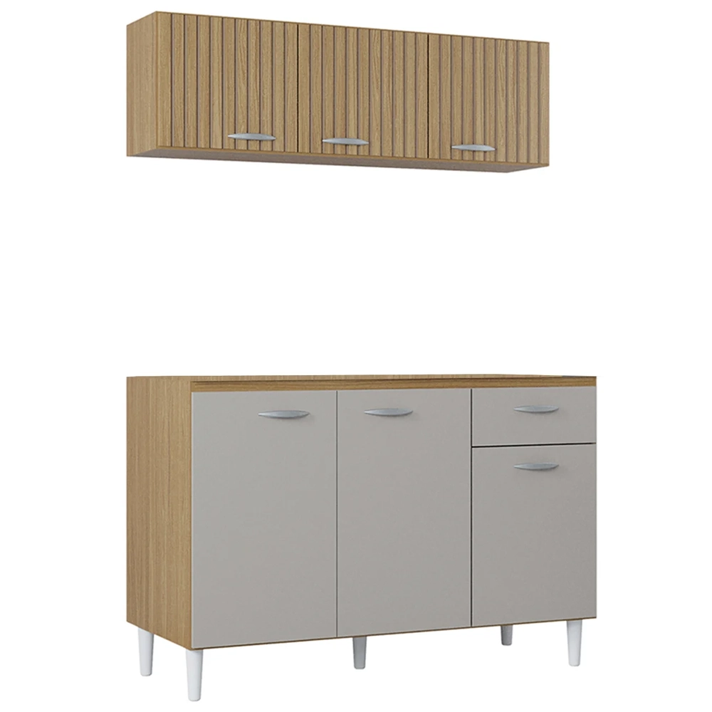 Armário de Cozinha e Balcão 120cm Classic Ripado Damasco/Off Z46 - Mpozenato