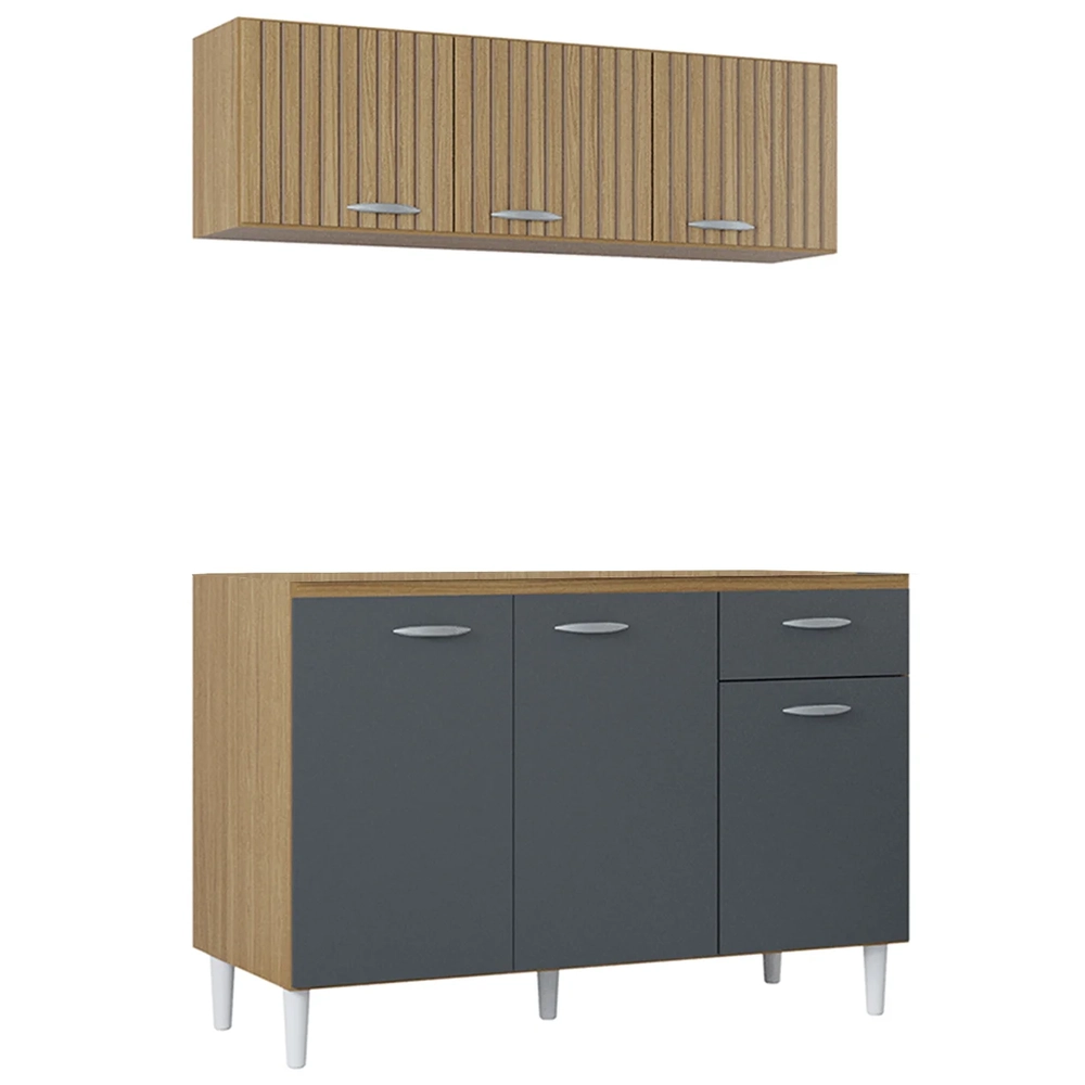 Armário de Cozinha e Balcão 120cm Classic Ripado Damasco Cinza Z46 - Mpozenato