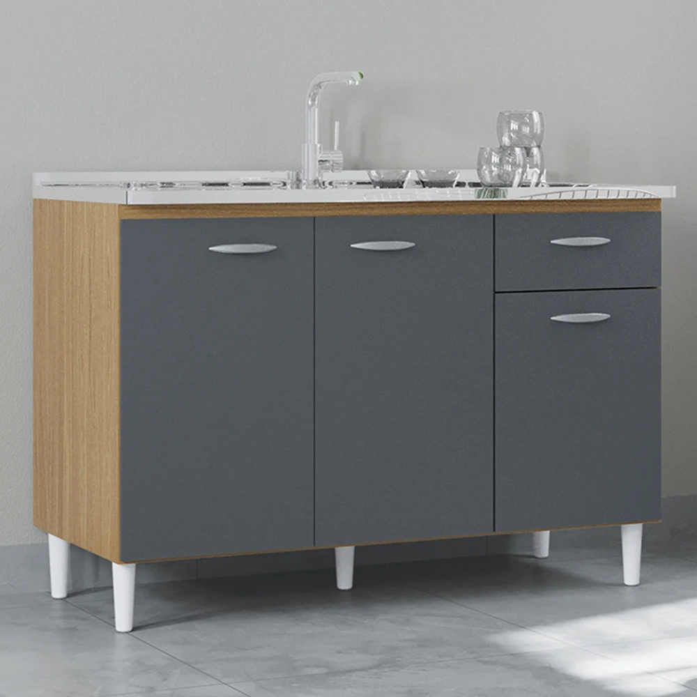 Balcão de Cozinha Com Pia 120cm Classic Damasco/Cinza Z46 - Mpozenato