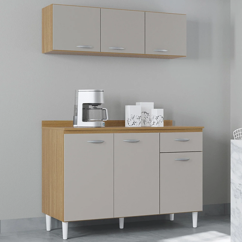 Armário e Balcão com Tampo 120cm Classic Damasco/Off White Z46 - Mpozenato