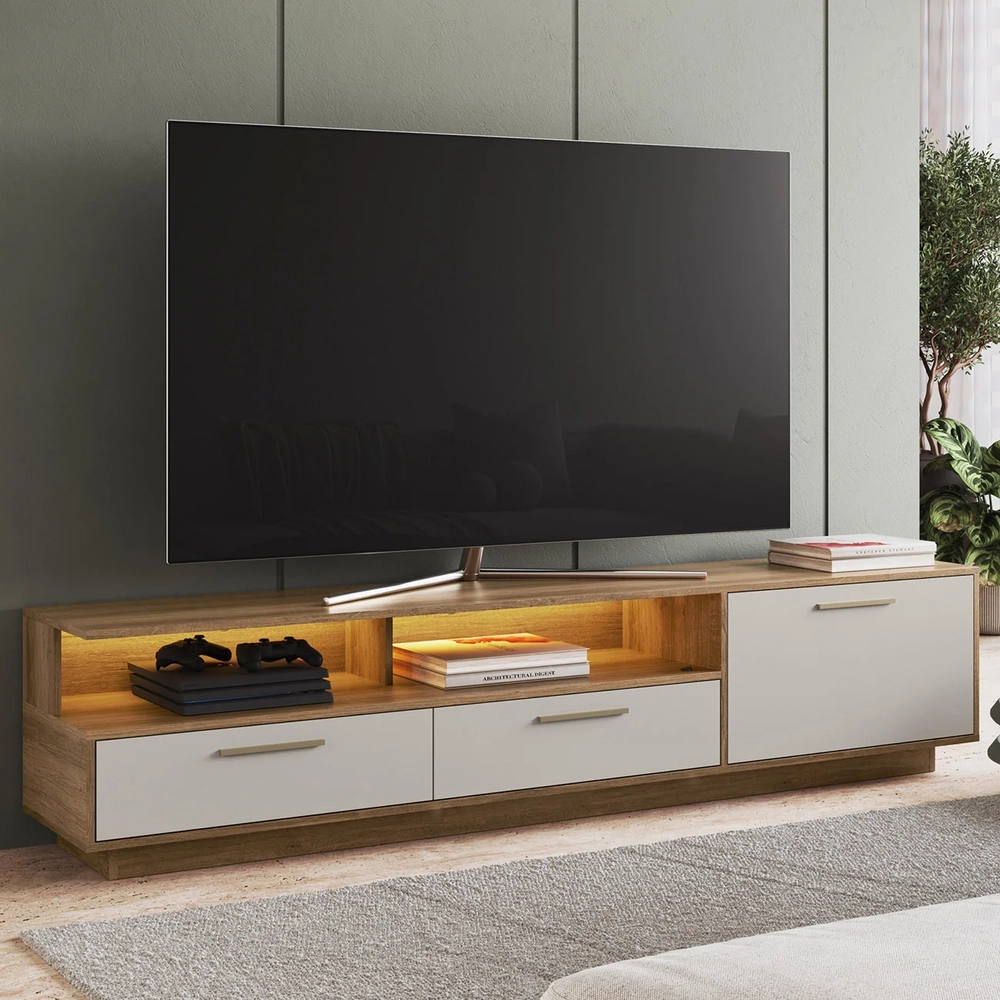 Rack TV 75 Pol 200cm Com LED 1 Porta Sira Mel/Arenas A05 - Mpozenato