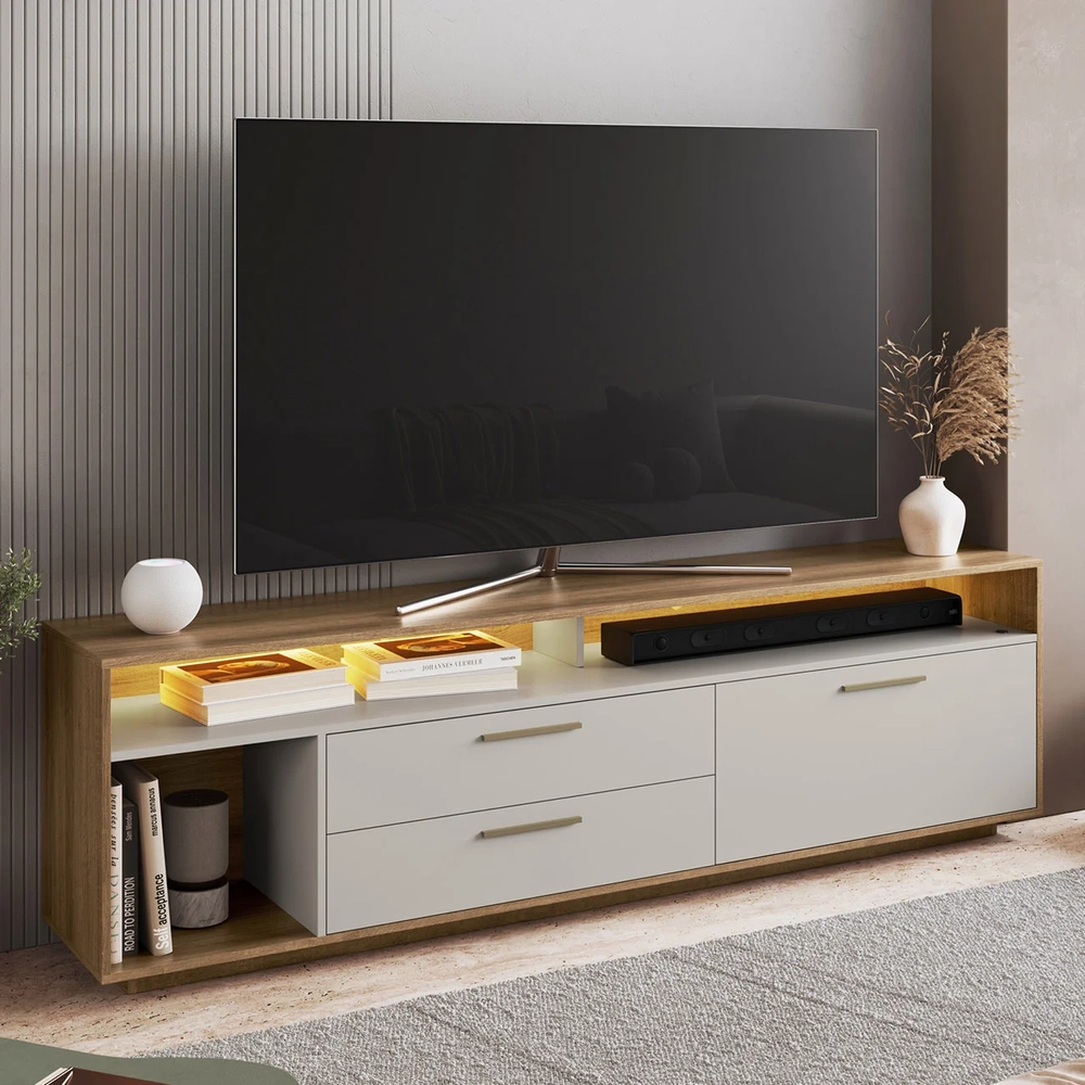 Rack TV 75 Pol 200cm Com LED 1 Porta Mova Mel/Arenas A05 - Mpozenato