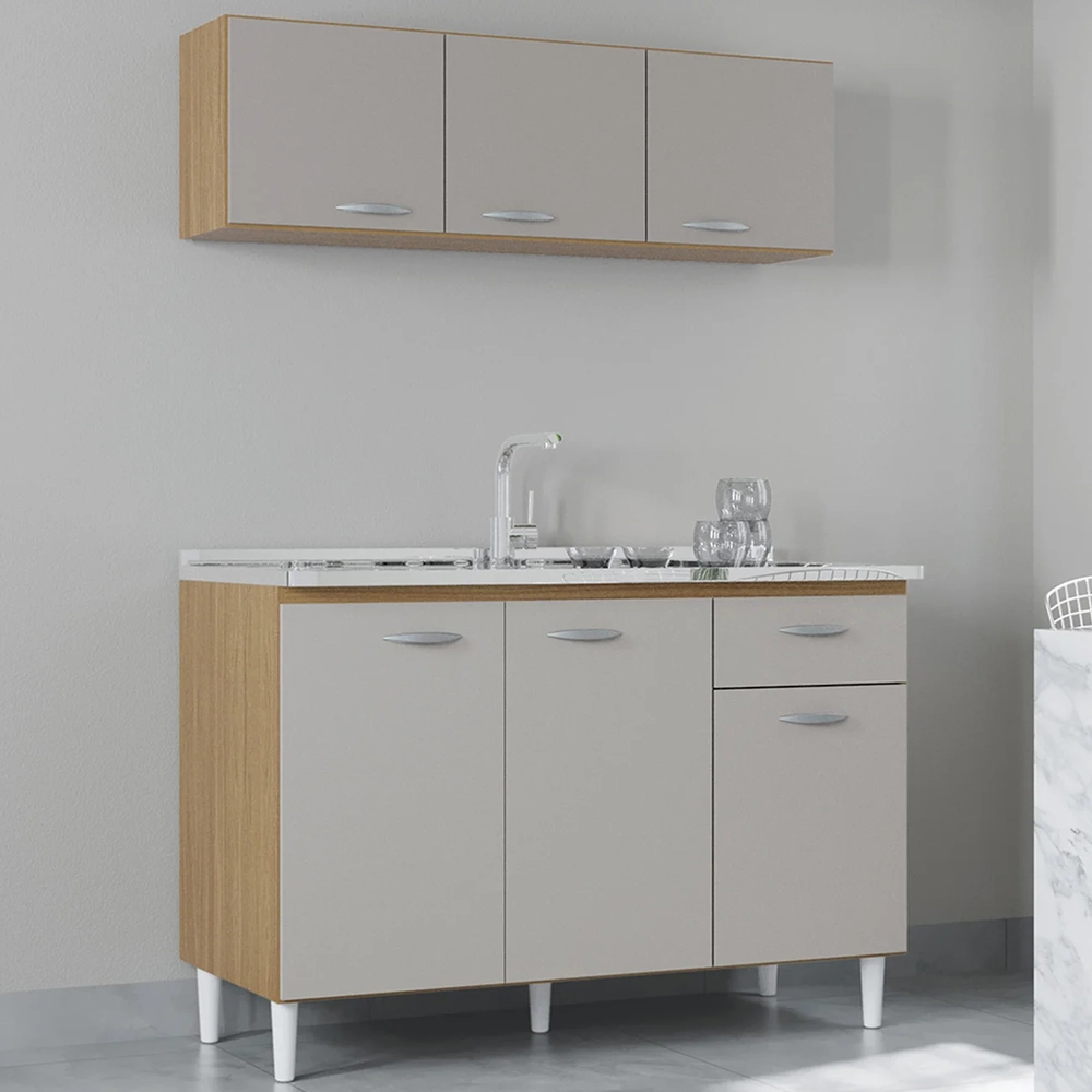 Armário e Balcão com Pia 120cm Classic Damasco/Off White Z46 - Mpozenato