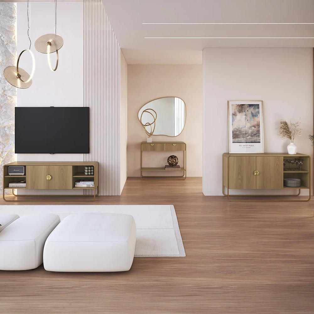 Rack TV 65 Pol Com Buffet e Aparador Mario Hanover/Dourado A10 - Mpozenato