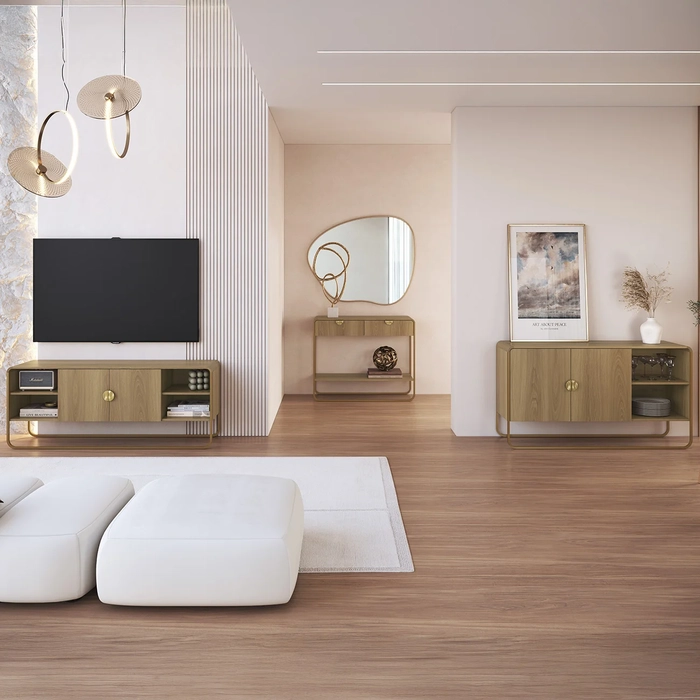 Rack TV 65 Pol Com Buffet e Aparador Mario Hanover/Dourado A10 - Mpozenato