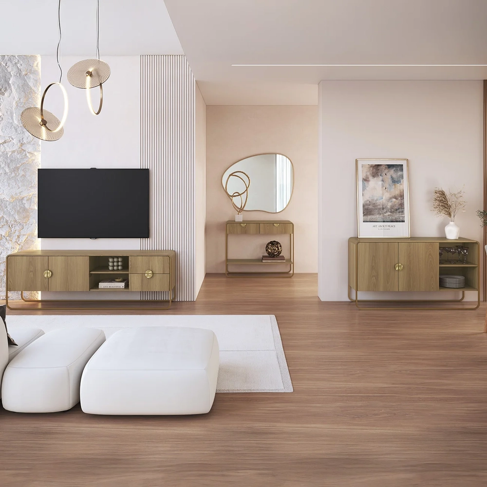 Rack TV 70 Pol Com Buffet e Aparador Mario Hanover/Dourado A10 - Mpozenato