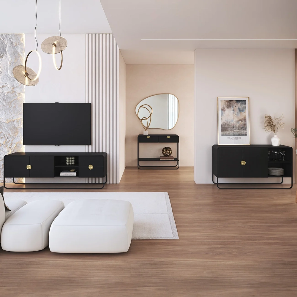 Rack TV 70 Pol Com Buffet e Aparador Mario Nero/Preto A10 - Mpozenato