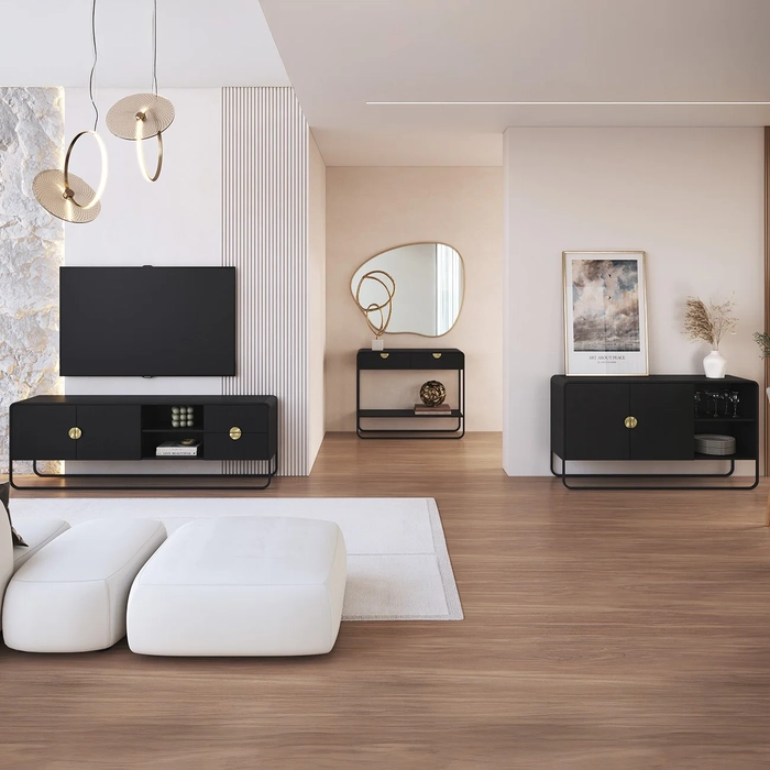 Rack TV 70 Pol Com Buffet e Aparador Mario Nero/Preto A10 - Mpozenato