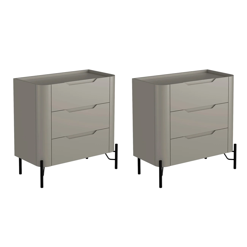 Mesa Cabeceira Para Quarto 68cm Kit 2 Blen Grigio/Preto I06 - Mpozenato