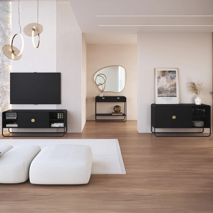 Rack TV 65 Pol Com Buffet e Aparador Mario Nero/Preto A10 - Mpozenato