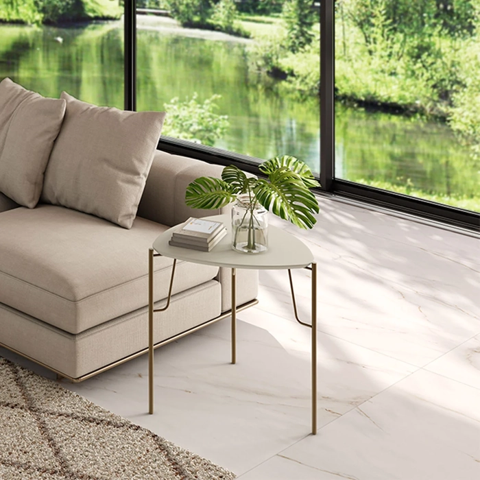 Mesa Lateral Alta Para Sala Pés Metálicos Blen Luna/Dourado I06 - Mpozenato