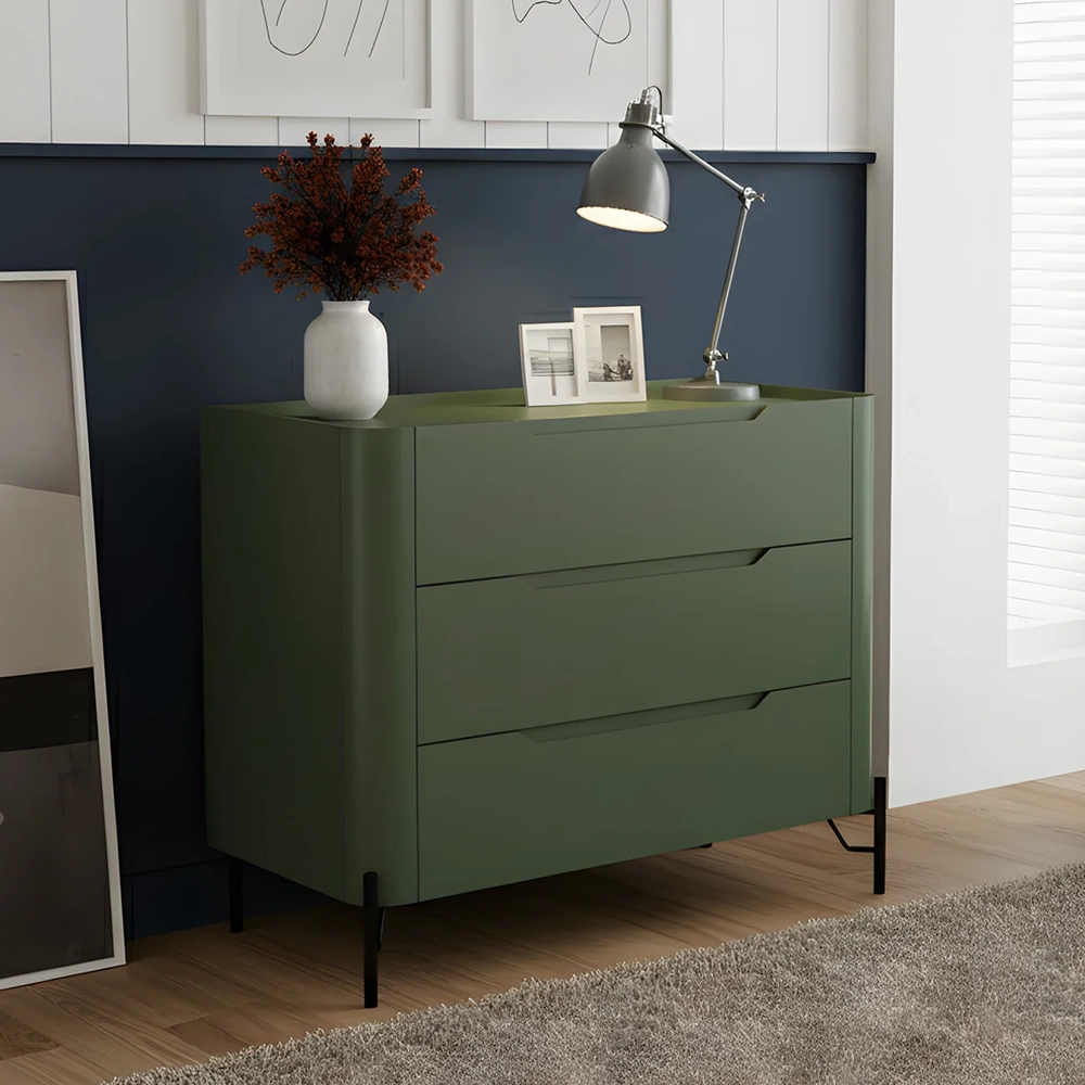 Cômoda Quarto 97cm Solteiro 3 Gavetas Becca Musgo/Preto I06 - Mpozenato