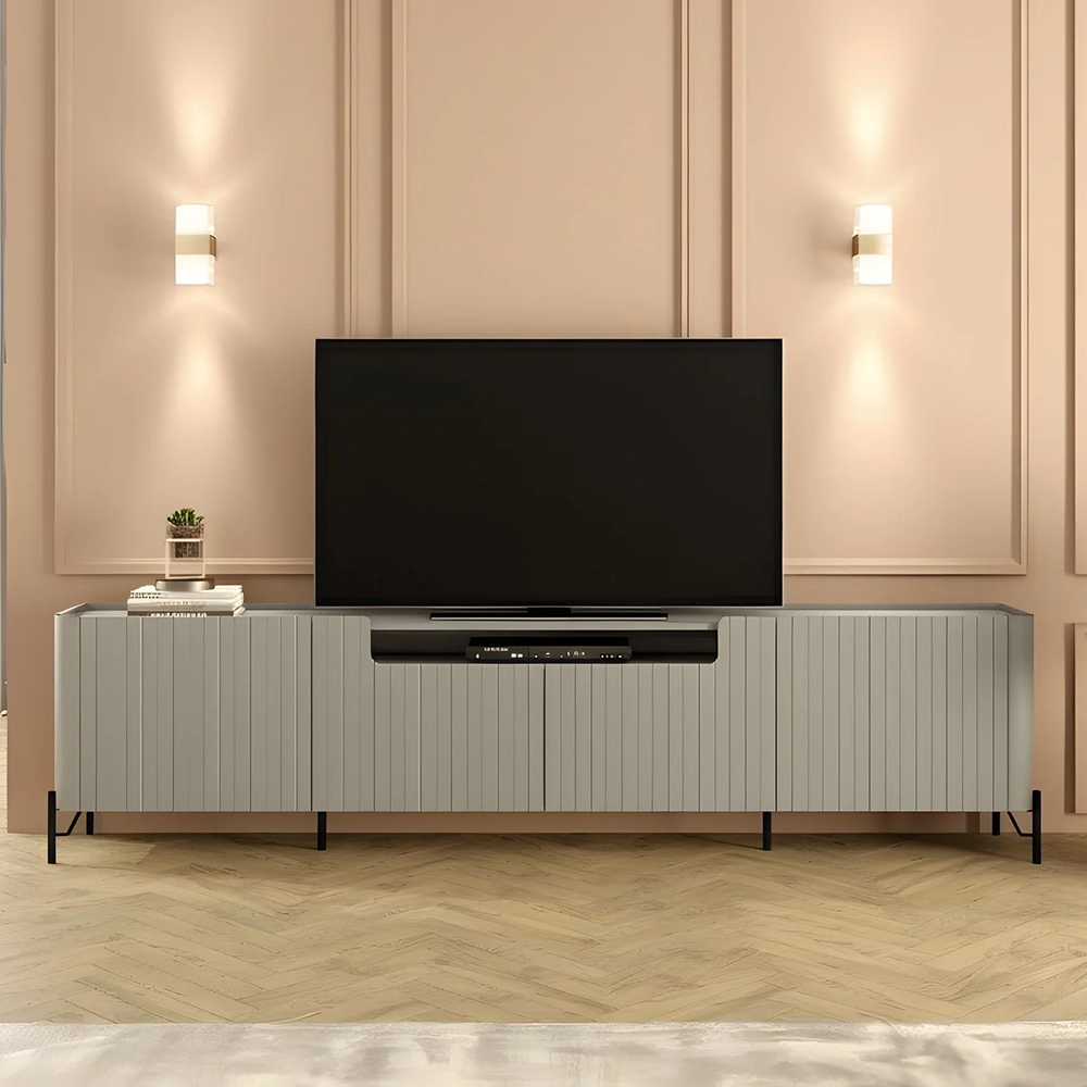 Rack TV 85 Pol 260cm 4 Portas Brise Blen Grigio/Preto I06 - Mpozenato