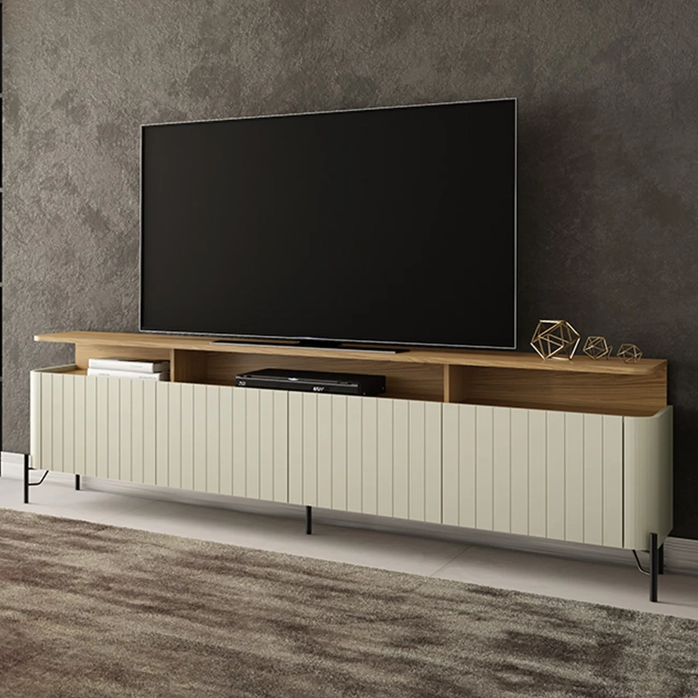 Rack TV 75 Pol 220cm Portas Brise Blen Louro/Luna/Preto I06 - Mpozenato