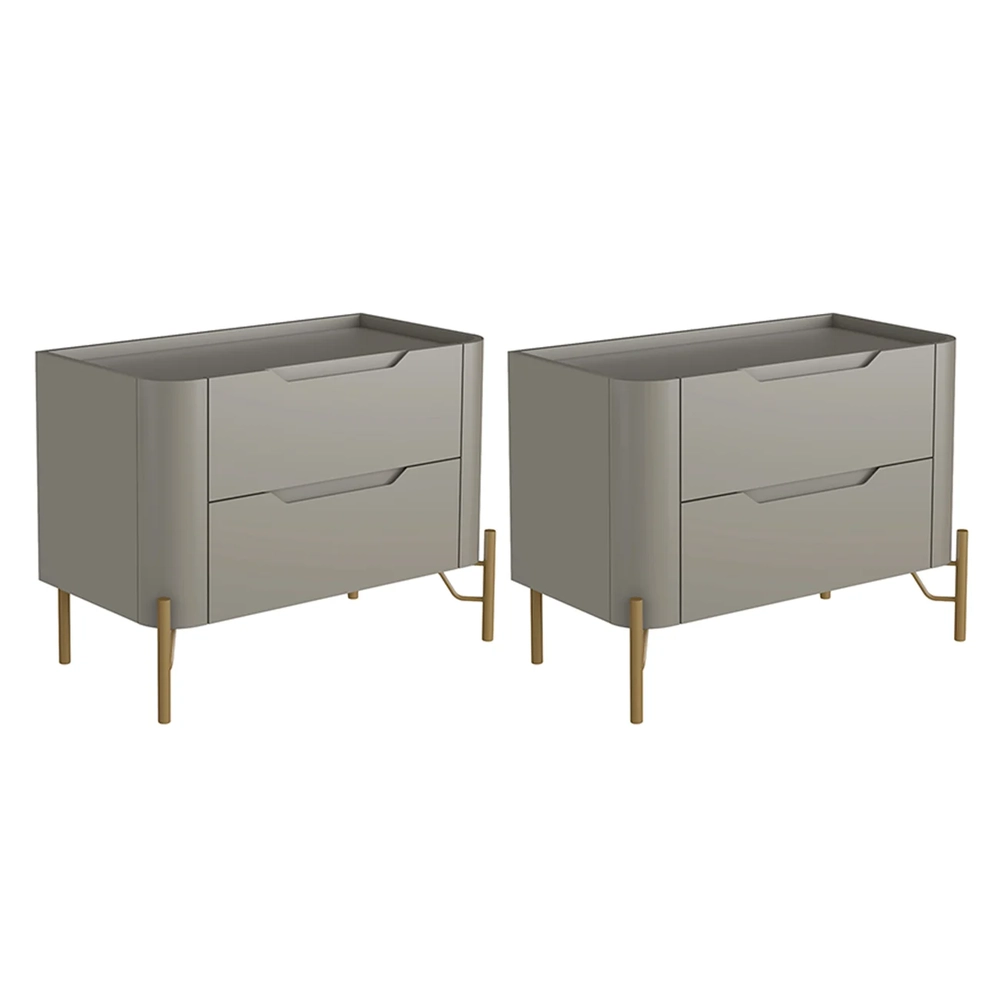 Mesa Cabeceira Para Quarto 68cm Kit 2 Becca Grigio/Dourado I06 - Mpozenato