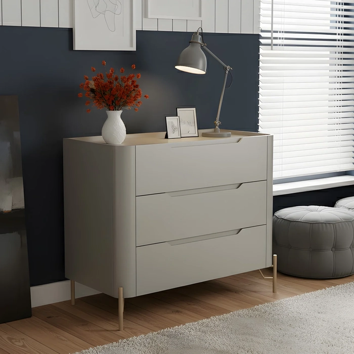 Cômoda Quarto 97cm Solteiro 3 Gavetas Becca Grigio/Dourado I06 - Mpozenato