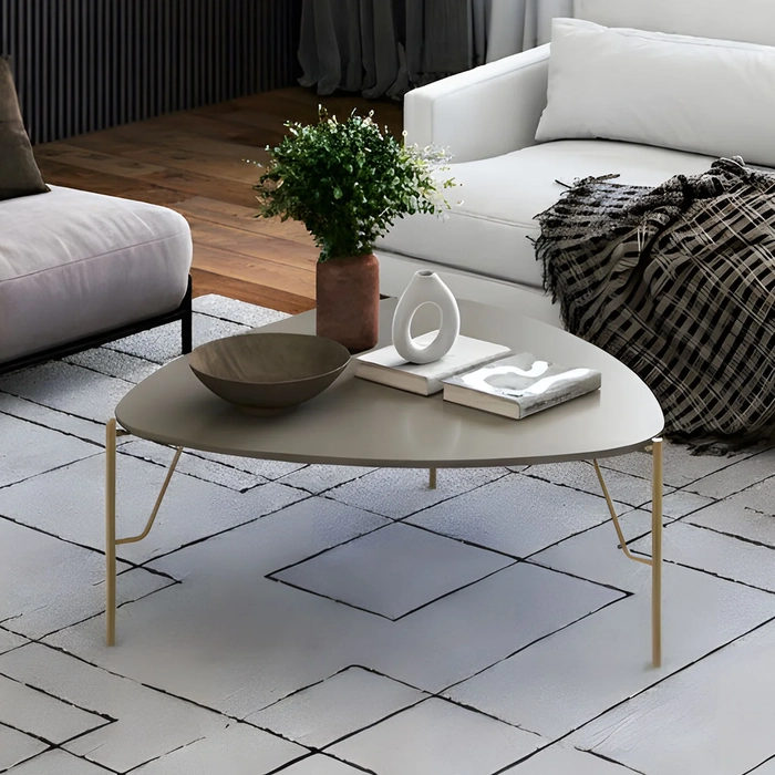 Mesa de Centro Baixa Para Sala Pés Metálicos Blen Grigio/Dourado I06 - Mpozenato