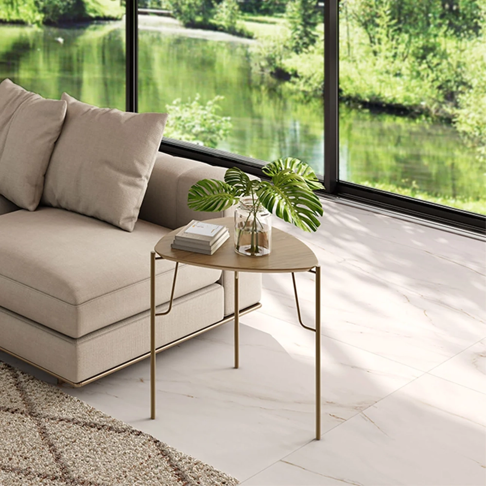 Mesa Lateral Alta Para Sala Pés Metálicos Blen Louro/Dourado I06 - Mpozenato