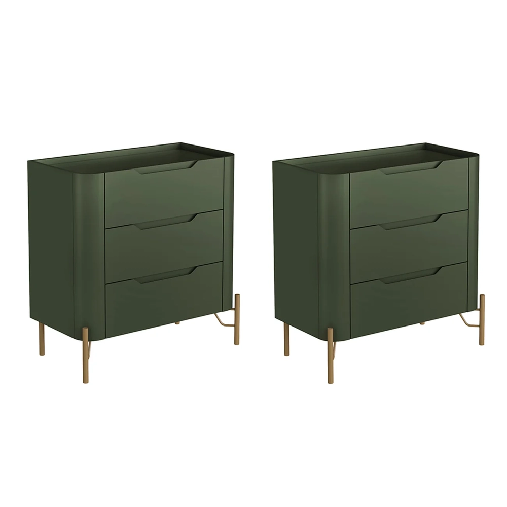 Mesa Cabeceira Para Quarto 68cm Kit 2 Blen Musgo/Dourado I06 - Mpozenato