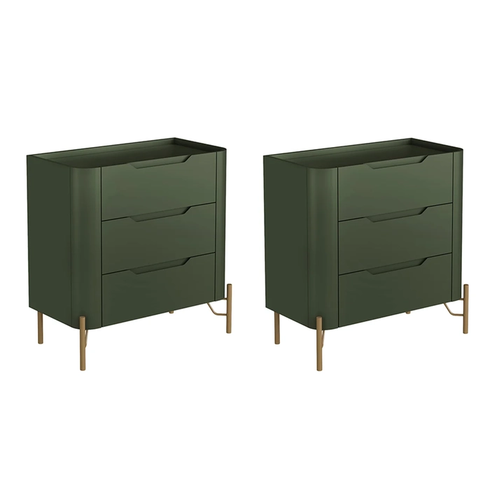 Mesa Cabeceira Para Quarto 68cm Kit 2 Blen Musgo/Dourado I06 - Mpozenato