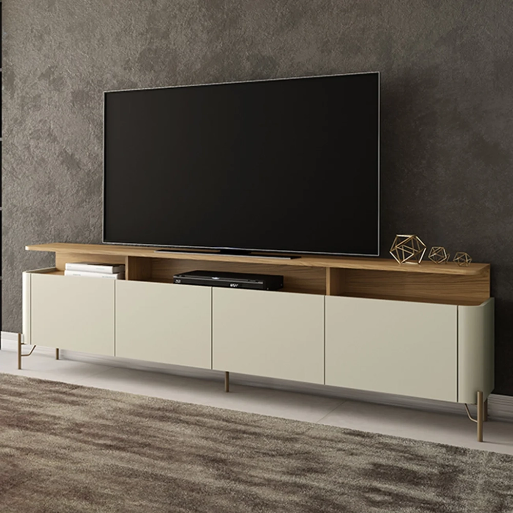 Rack TV 55 Pol 180cm Portas Lisas Blen Louro/Luna/Dourado I06 - Mpozenato