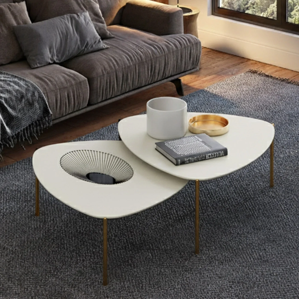 Mesa de Centro Para Sala Pés Metálicos Kit 2 Blen Luna/Dourado I06 - Mpozenato