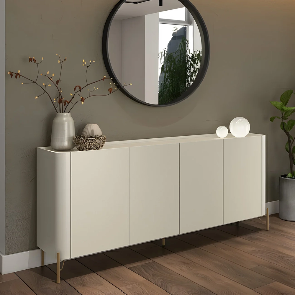 Buffet Aparador 180cm 4 Portas Lisas Blen Luna/Dourado I06 - Mpozenato