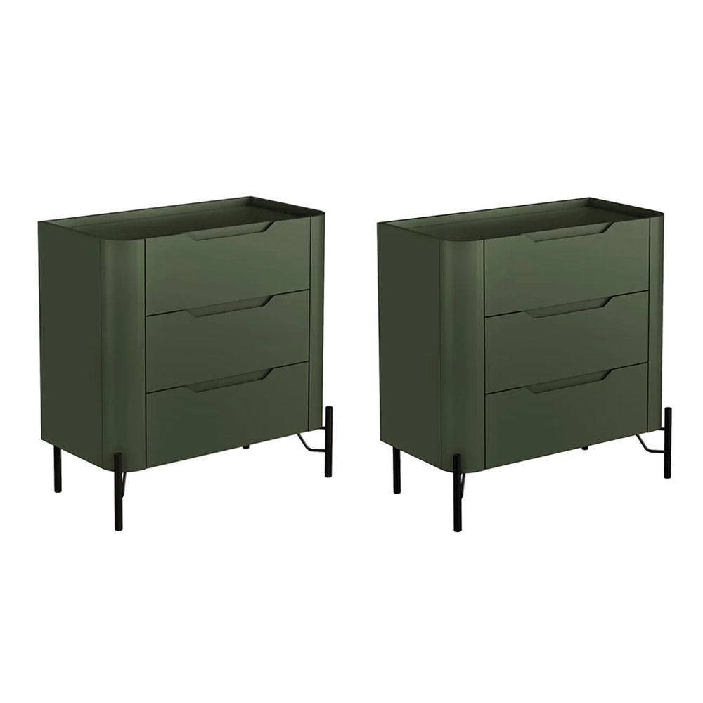 Mesa Cabeceira Para Quarto 68cm Kit 2 Blen Musgo/Preto I06 - Mpozenato