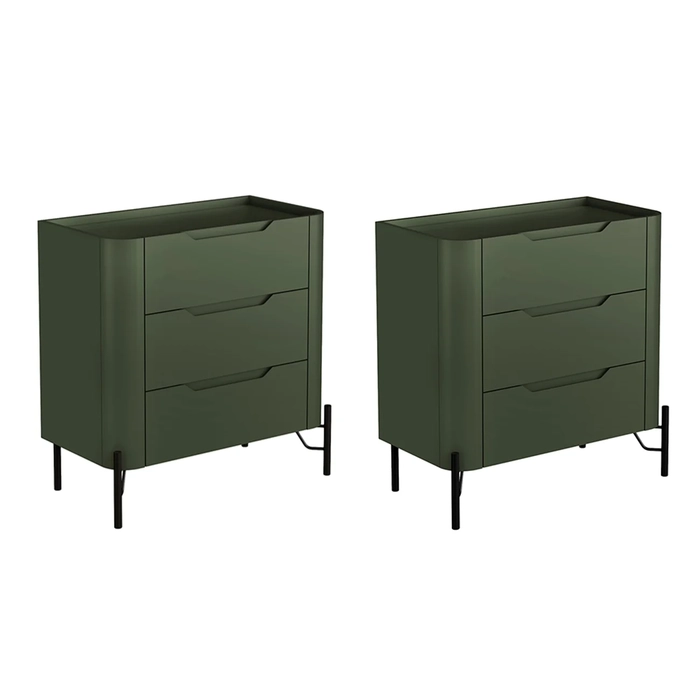 Mesa Cabeceira Para Quarto 68cm Kit 2 Blen Musgo/Preto I06 - Mpozenato