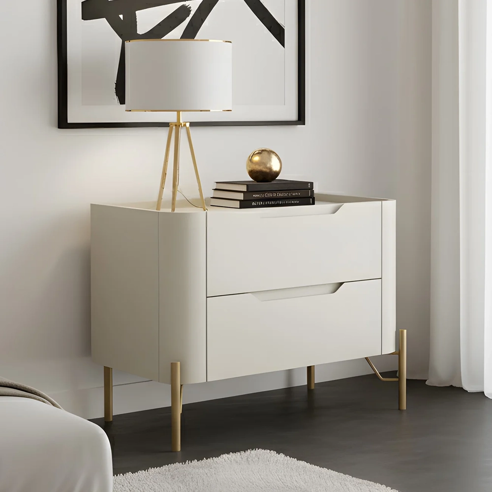 Mesa Cabeceira Quarto 68cm 2 Gavetas Becca Luna/Dourado I06 - Mpozenato