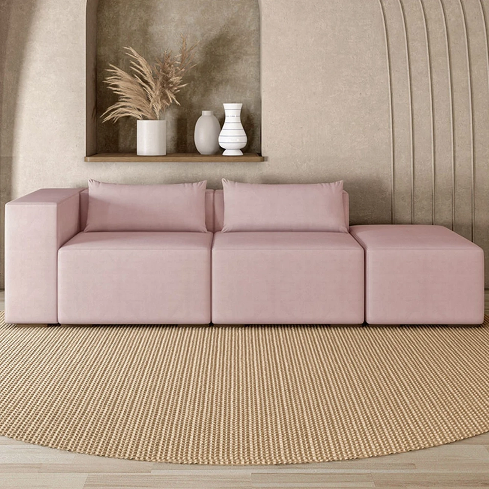 Sofá 4 Lugares 283cm Com Puff Direito Fay Veludo Rose Z55 - Mpozenato