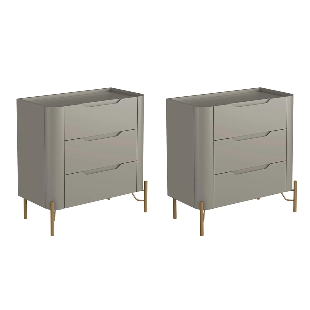 Mesa Cabeceira Para Quarto 68cm Kit 2 Blen Grigio/Dourado I06 - Mpozenato