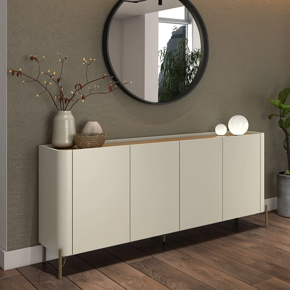 Buffet Aparador 180cm 4 Portas Lisas Blen Louro/Luna/Dourado I06 - Mpozenato