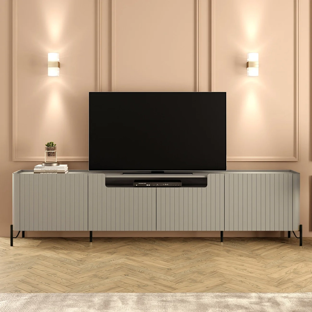 Rack TV 75 Pol 220cm 4 Portas Brise Blen Grigio/Preto I06 - Mpozenato