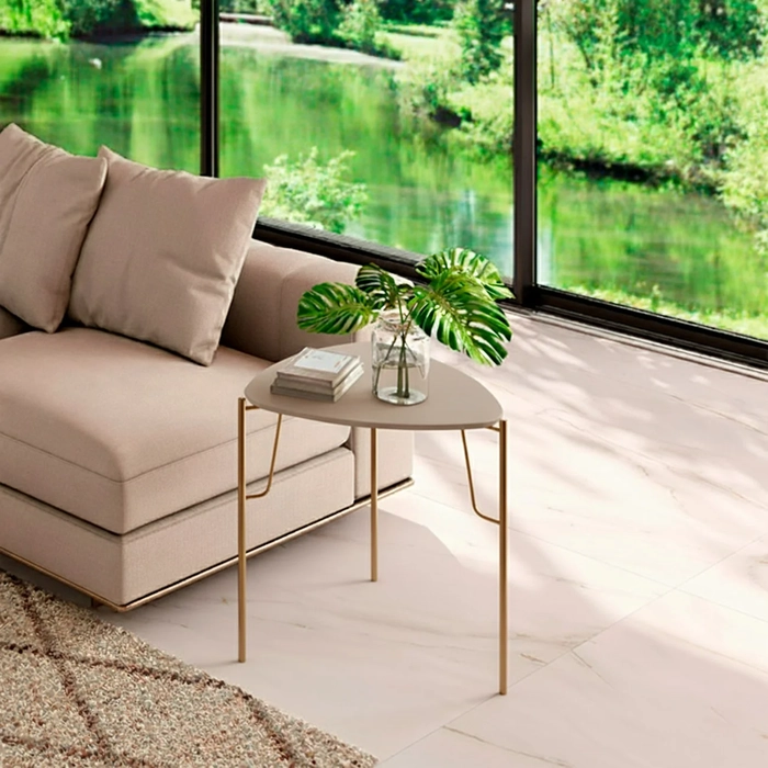 Mesa Lateral Alta Para Sala Pés Metálicos Blen Grigio/Dourado I06 - Mpozenato