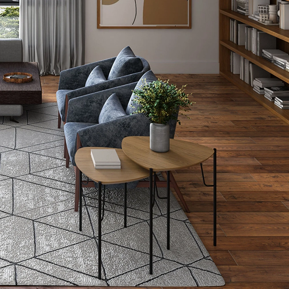 Mesa Lateral Para Sala Pés Metálicos Kit 2 Blen Louro/Preto I06 - Mpozenato