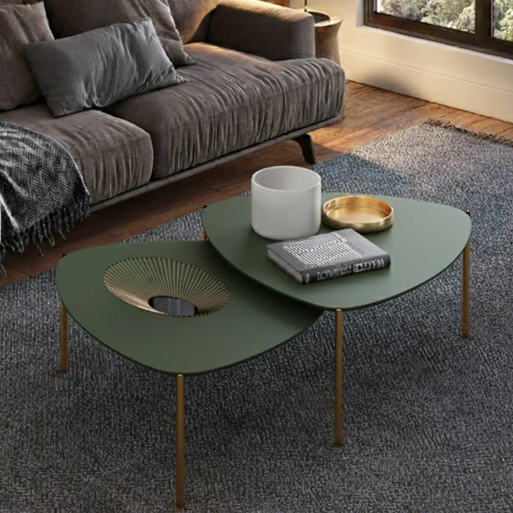 Mesa de Centro Para Sala Pés Metálicos Kit 2 Blen Musgo/Dourado I06 - Mpozenato